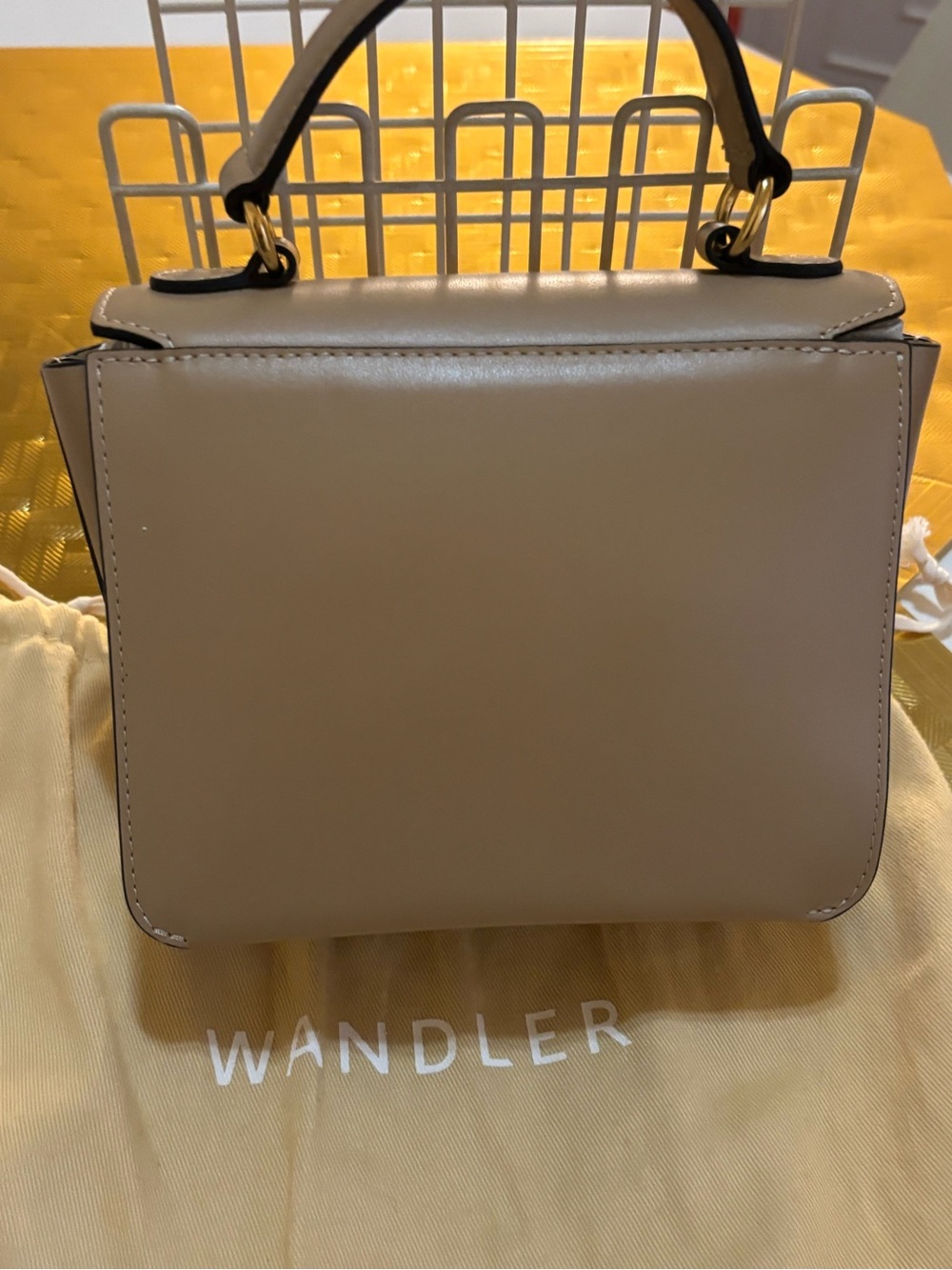 Wandler Taupe Leather Top-Handle Satchel with Tortoiseshell Accent - Picture 2 of 5